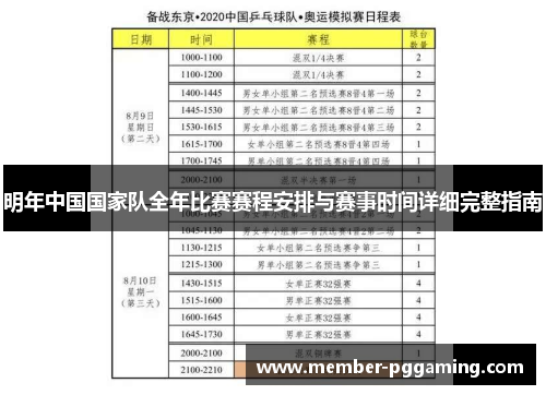 明年中国国家队全年比赛赛程安排与赛事时间详细完整指南