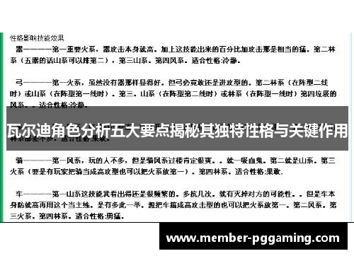 瓦尔迪角色分析五大要点揭秘其独特性格与关键作用